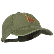 Idaho State Map Embroidered Washed Cotton Cap