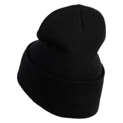 Rhinestud Hotfix Light Green Flower Iron On Glue Patched 12 Inch Long Knitted Beanie - Black OSFM