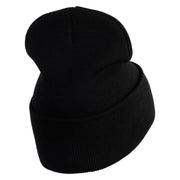 Rhinestud Hotfix Light Green Flower Iron On Glue Patched 12 Inch Long Knitted Beanie - Black OSFM