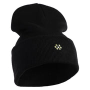 Rhinestud Hotfix Light Green Flower Iron On Glue Patched 12 Inch Long Knitted Beanie - Black OSFM