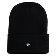 Rhinestud Hotfix Light Green Flower Iron On Glue Patched 12 Inch Long Knitted Beanie - Black OSFM
