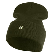 Rhinestud Hotfix Light Green Flower Iron On Glue Patched 12 Inch Long Knitted Beanie - Olive OSFM