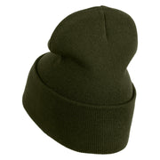 Rhinestud Hotfix Light Green Flower Iron On Glue Patched 12 Inch Long Knitted Beanie - Olive OSFM
