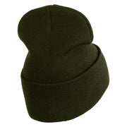 Rhinestud Hotfix Light Green Flower Iron On Glue Patched 12 Inch Long Knitted Beanie - Olive OSFM