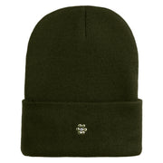 Rhinestud Hotfix Light Green Flower Iron On Glue Patched 12 Inch Long Knitted Beanie - Olive OSFM