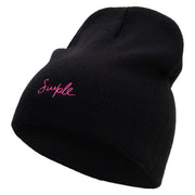 Simple Embroidered 8 inch Knitted Short Beanie - Black OSFM