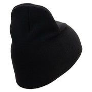 Simple Embroidered 8 inch Knitted Short Beanie - Black OSFM