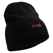 Simple Embroidered 8 inch Knitted Short Beanie - Black OSFM