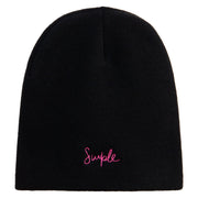 Simple Embroidered 8 inch Knitted Short Beanie - Black OSFM