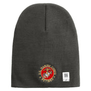 US Marine Corps Retired Emblem Symbol Embroidered 8 Inch Short Beanie Made in USA - Charcoal OSFM