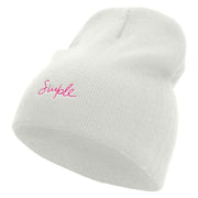 Simple Embroidered 8 inch Knitted Short Beanie - White OSFM