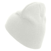 Simple Embroidered 8 inch Knitted Short Beanie - White OSFM