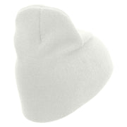 Simple Embroidered 8 inch Knitted Short Beanie - White OSFM