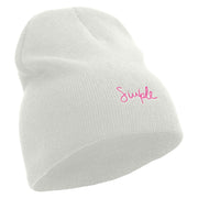 Simple Embroidered 8 inch Knitted Short Beanie - White OSFM