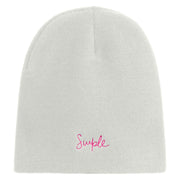 Simple Embroidered 8 inch Knitted Short Beanie - White OSFM