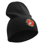 US Marine Corps Retired Emblem Symbol Embroidered 8 Inch Short Beanie Made in USA - Black OSFM