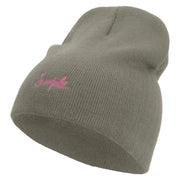 Simple Embroidered 8 inch Knitted Short Beanie - Dk-Grey OSFM