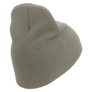 Simple Embroidered 8 inch Knitted Short Beanie - Dk-Grey OSFM