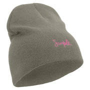 Simple Embroidered 8 inch Knitted Short Beanie - Dk-Grey OSFM