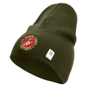 US Marine Corps Retired Emblem Symbol Embroidered 8 Inch Short Beanie Made in USA - Olive OSFM