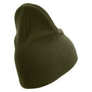 US Marine Corps Retired Emblem Symbol Embroidered 8 Inch Short Beanie Made in USA - Olive OSFM