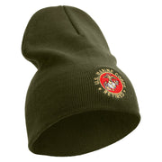 US Marine Corps Retired Emblem Symbol Embroidered 8 Inch Short Beanie Made in USA - Olive OSFM
