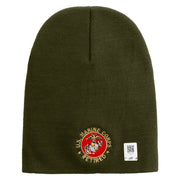 US Marine Corps Retired Emblem Symbol Embroidered 8 Inch Short Beanie Made in USA - Olive OSFM