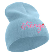 Be Stronger in Cancer Day Embroidered 8 inch Acrylic Short beanie - Lt-Blue OSFM