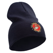 US Marine Corps Retired Emblem Symbol Embroidered 8 Inch Short Beanie Made in USA - Navy OSFM