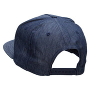 English Bulldog Head Patched 5 Panel Flat Bill Snapback Cap - Denim-Navy OSFM