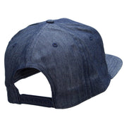 English Bulldog Head Patched 5 Panel Flat Bill Snapback Cap - Denim-Navy OSFM