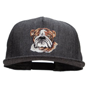 English Bulldog Head Patched 5 Panel Flat Bill Snapback Cap - Denim-Black OSFM