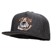 English Bulldog Head Patched 5 Panel Flat Bill Snapback Cap - Denim-Black OSFM