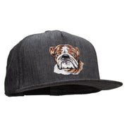 English Bulldog Head Patched 5 Panel Flat Bill Snapback Cap - Denim-Black OSFM