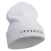 Lavender Embroidered 12 inch Long Knitted Beanie - White OSFM