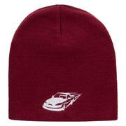 Speeding Car Embroidered 8 inch Acrylic Short Blank Beanie - Maroon OSFM