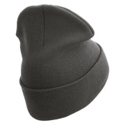 US Marine Corps Logo Embroidered 12 Inch Solid Knit Cuff Long Beanie Made in USA - Charcoal OSFM