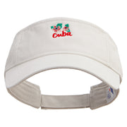 Cuba Sign with Flowers Embroidered Prostyle Cotton Twill Washed Visor - Stone OSFM