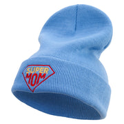 Super Mother With Diamond Embroidered 12 Inch Long Knitted Beanie - Sky-Blue OSFM