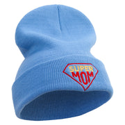 Super Mother With Diamond Embroidered 12 Inch Long Knitted Beanie - Sky-Blue OSFM