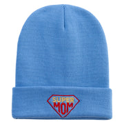 Super Mother With Diamond Embroidered 12 Inch Long Knitted Beanie - Sky-Blue OSFM