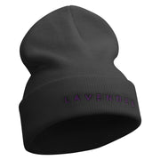 Lavender Embroidered 12 inch Long Knitted Beanie - Black OSFM