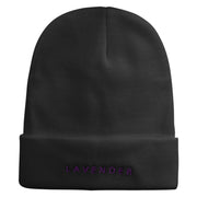 Lavender Embroidered 12 inch Long Knitted Beanie - Black OSFM