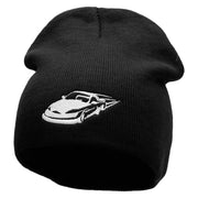 Speeding Car Embroidered 8 inch Acrylic Short Blank Beanie - Black OSFM