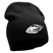 Speeding Car Embroidered 8 inch Acrylic Short Blank Beanie - Black OSFM