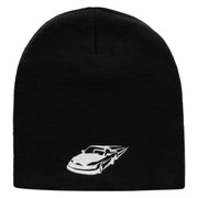 Speeding Car Embroidered 8 inch Acrylic Short Blank Beanie - Black OSFM