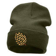 Pine Cone Embroidered 12 Inch Long Knitted Beanie