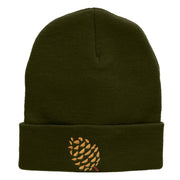 Pine Cone Embroidered 12 Inch Long Knitted Beanie