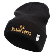 US Marine Corps Logo Embroidered 12 Inch Solid Knit Cuff Long Beanie Made in USA - Black OSFM