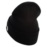 US Marine Corps Logo Embroidered 12 Inch Solid Knit Cuff Long Beanie Made in USA - Black OSFM